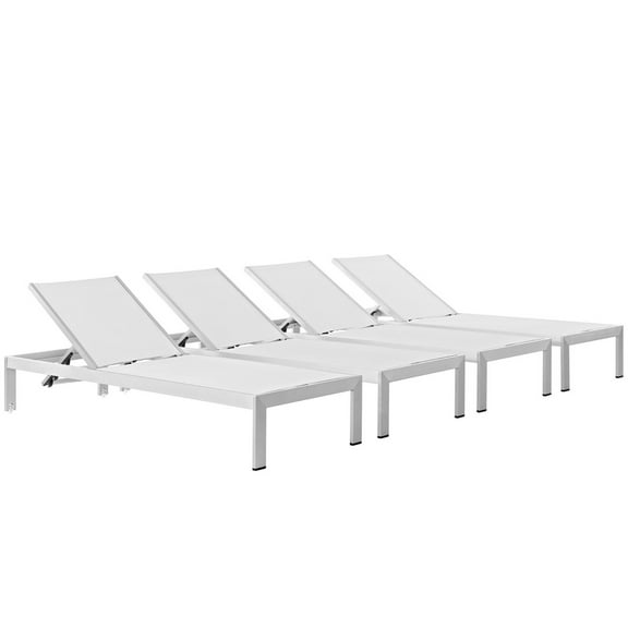 Ergode Shore Chaise Outdoor Patio Aluminum Set of 4 - Silver White