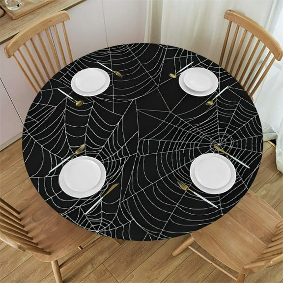 HAOXIT Halloween Round Fitted Table Covers Elastic Edge Circle Tablecloth for Dining Party Holiday Fits Round Table 31"-35