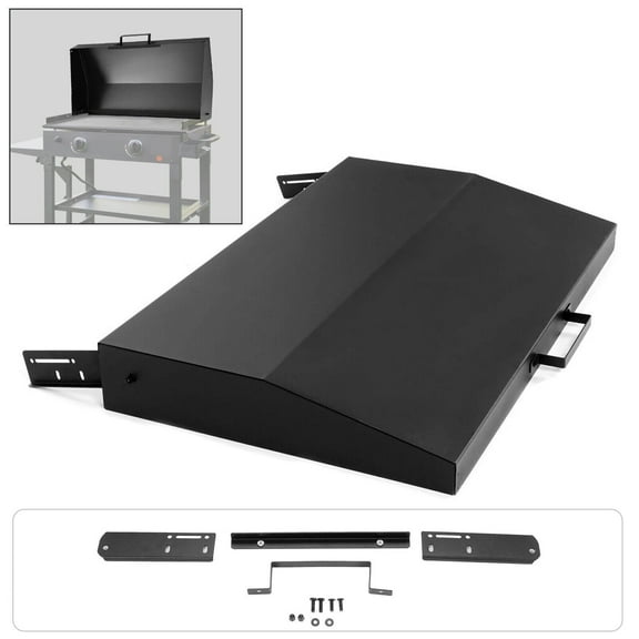 Kojem 28" Hinged Lid Griddle Cover for 28 inch Blackstone Griddle with Rear Grease Collection Black Steel