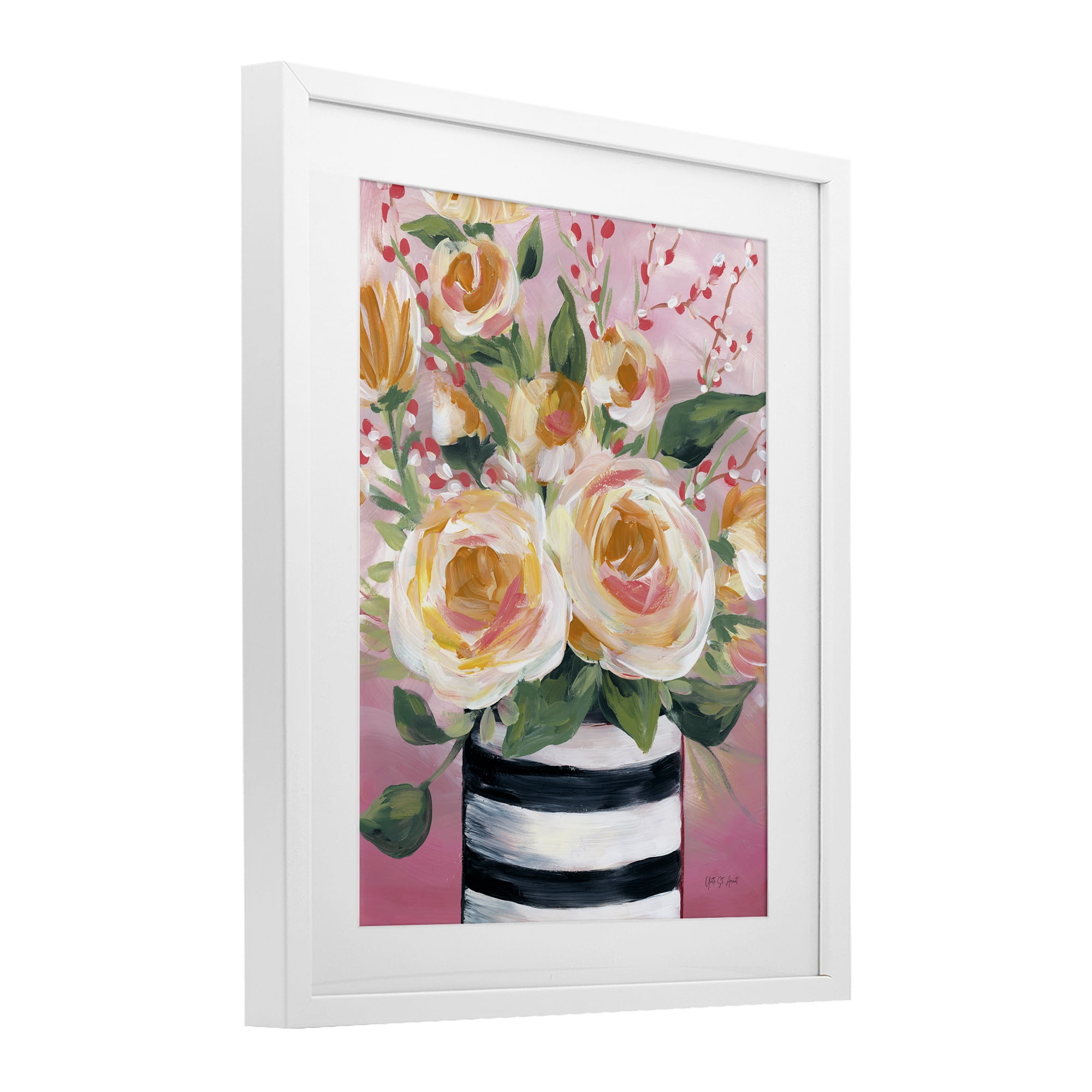 Stupell Industries Spring Blooms in Striped Vase White Framed Print Under Glass, design by Yvette St. Amant