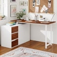 thumbnail image 4 of Costway 54.5” L-Shaped Computer Desk with File Cabinet, 3 Drawers & Charging Station Brown & White, 4 of 10