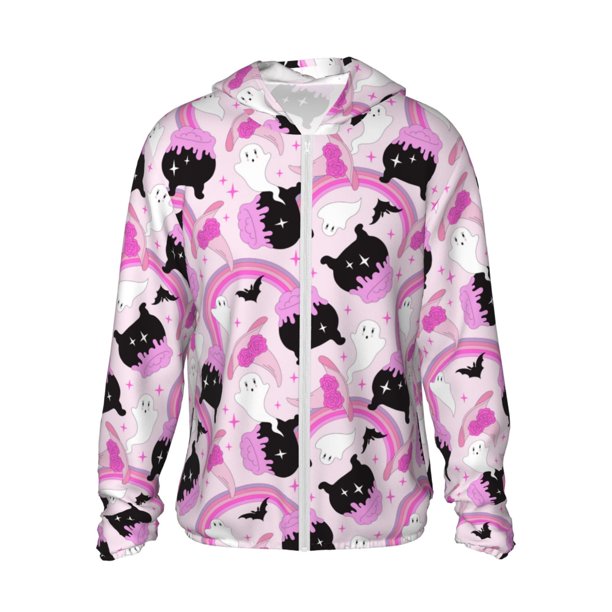 Balery Pink Girl Halloween Sudadera ligera de manga larga con capucha y protección solar UPF 50+ para hombre y mujer, ideal para pesca y running-Medium