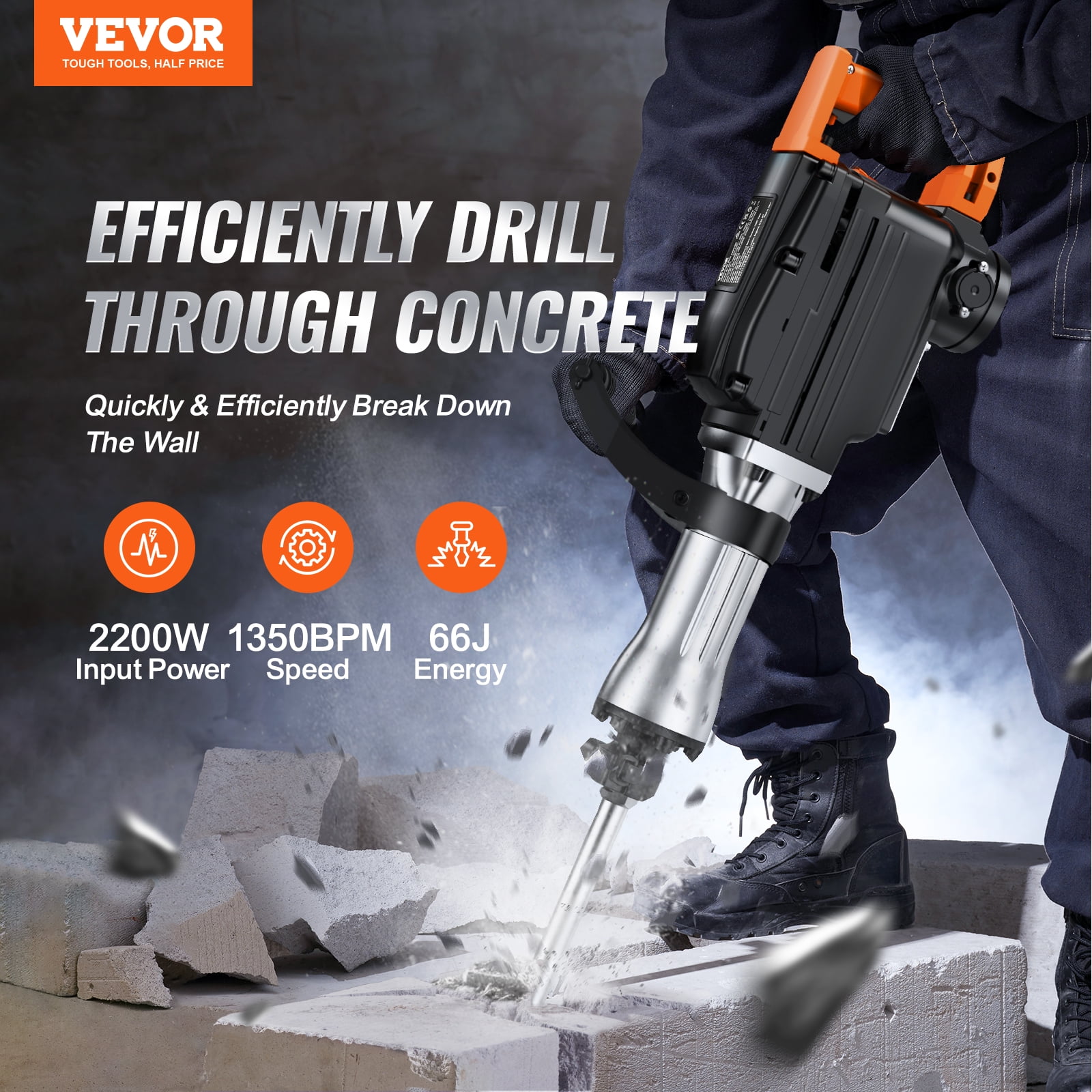 BENTISM Demolition Jack Hammer Concrete Breaker 2200W Electric Hammer 4 Chisel Bits