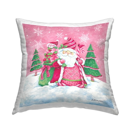 Stupell Industries Pink Santa Snowscape Decorative Printed Throw Pillow Design by Diane Kater