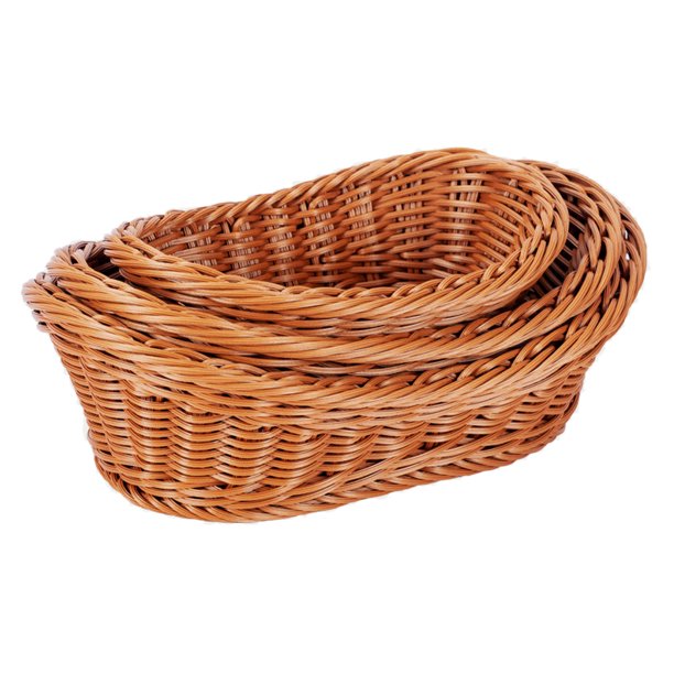 BRIGHTFUFU Cesta de almacenamiento tejida a mano, contenedor de plástico para exhibición de supermercado, cesta tejida para fruta, aperitivos y pan, 3 uds.