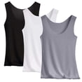 thumbnail image 2 of AHMOMEI 3 Pack Womens Sleeveless Scoop Neck Tank Top Seamless Slim Fit Camisole Fitted Tank Tops for Women Racerback Womans Shirt Gray M, 2 of 9