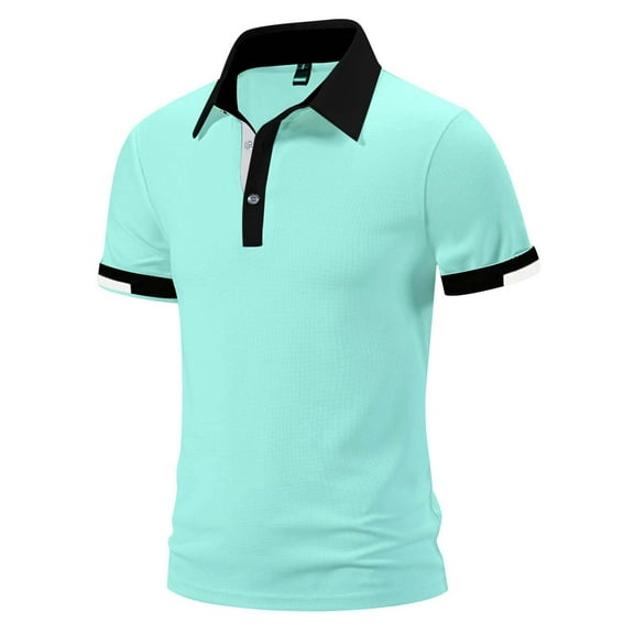 JIANJIA Polo Shirts For Men Solid Color Lapel Short Sleeve Loose Fit Pullover Tops Sportwear,Green,XXL