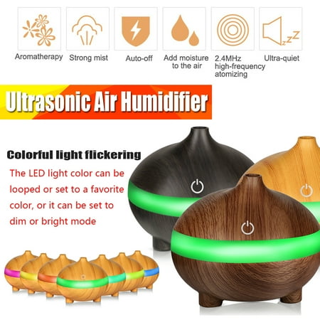 Brown Mist - 300ML Essential Oil Diffusers, Wood Grain Cool Mist Aromatherapy Humidifier Ultrasonic Air Cleaner Freshener Purifier Atomizer for Office Spa Baby Room Bedroom Fitness Room