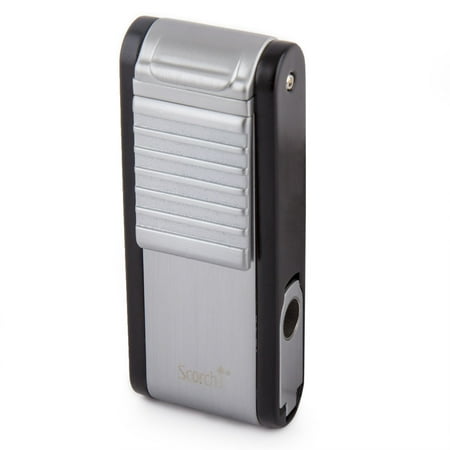 Butane Jet Flame Cigar - Scorch Torch Everest Double Jet Flame Butane Torch Cigarette Cigar Lighter w/ Punch Cutter Tool (Silver/Black)