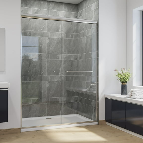 Sunny Shower Double Sliding Shower Door 54" W x 72" H in Brushed Nickel Finish
