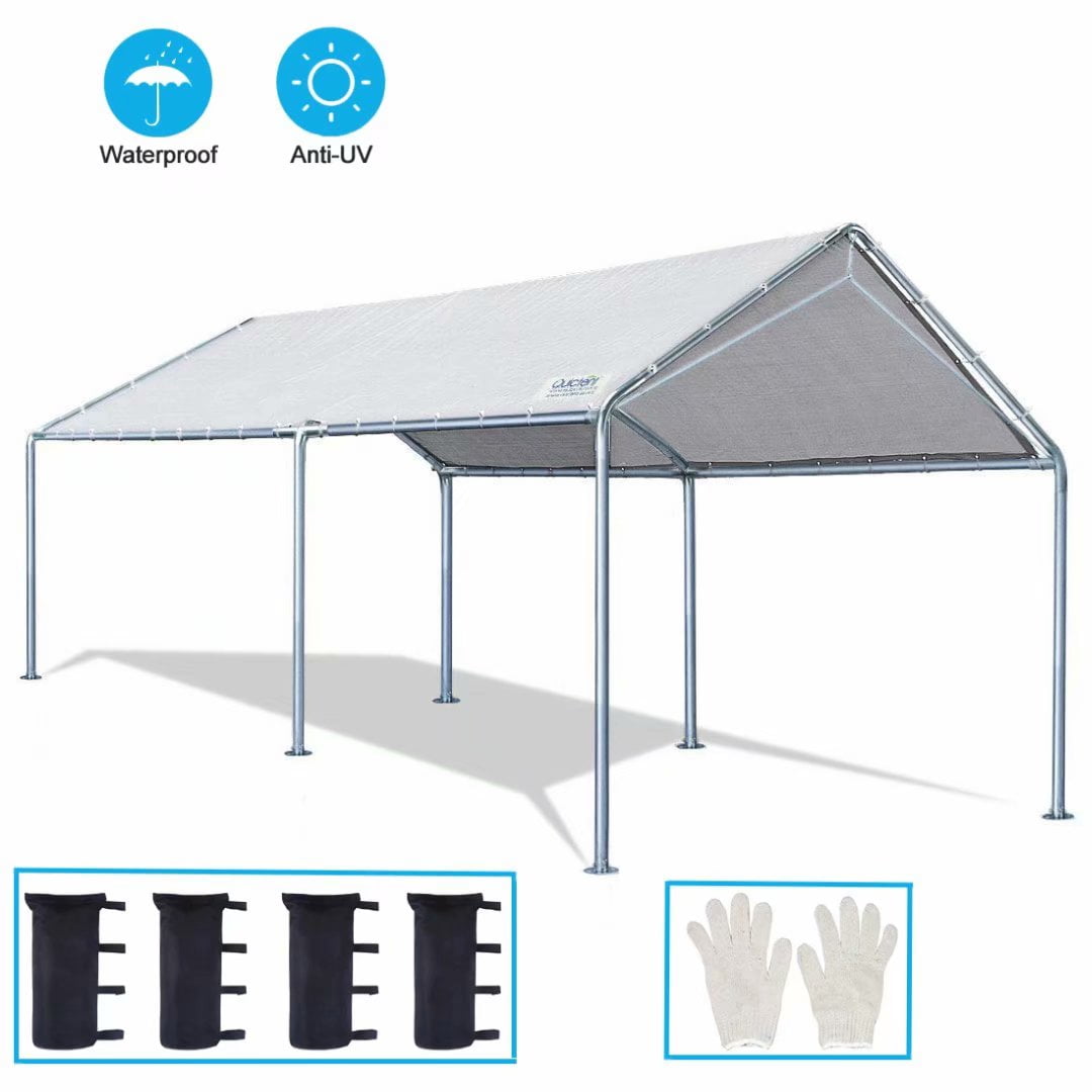 White Heavy Duty Canopy Tent 10 x 20 FT Steel Carport Portable Car Shelter