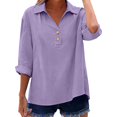thumbnail image 2 of IMENGL Long Sleeve Shirts for Women Casual Linen 2026 Loose Fit V Neck Button Down Cute Solid Summer Beach T-Shirt Soft Women's Basic Tee Long Sleeve Tops,Purple, 2 of 8