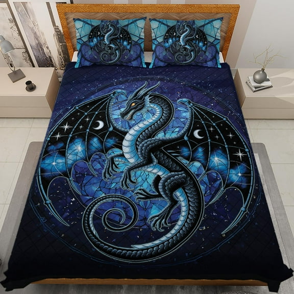 Lotusprinthandmade Dragon Lovers Quilt Bedding Set (Fold Hem) 5 Sizes (Made in Vietnam) (55x60), Dragon 3D Graphic Quilt Bedding Set, dragon quilt bedding set