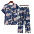 thumbnail image 4 of Conjunto de pijama con estampado para madre de mediana edad, ropa de dormir con cuello en V, manga corta, pantalón de nueve puntos, talla grande, para el hogar, XL-5XL, 4 of 4