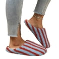 thumbnail image 2 of Domuza Women Colorful Striped Teddy Fleece Closed Toe House Slippers, Plush Lined Non Slip Soft Sole Slip On Warm Indoor Mule Slippers for Bedroom Autumn Winter Blue 8（EU-40）, 2 of 7