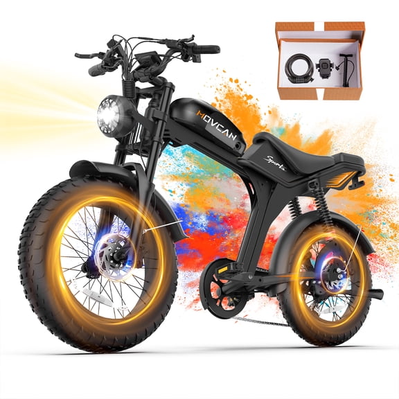 Movcan V70 Electric Bike for Adults, 750W 28MPH Electric Mountain Bike, 52V 23.4Ah, 20" Fat Tire, Full Suspension, Hydraulic Disc Brakes, Class 3,UL2849