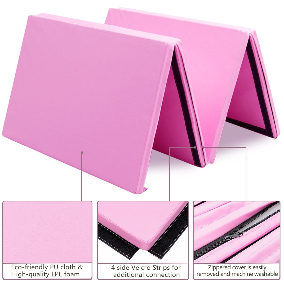 Gymax 4 Ft. x 8 Ft. x 2 In., Gymnastics Mat Thick Folding Panel Aerobics Exercise Gym Mat Fitness, Pink