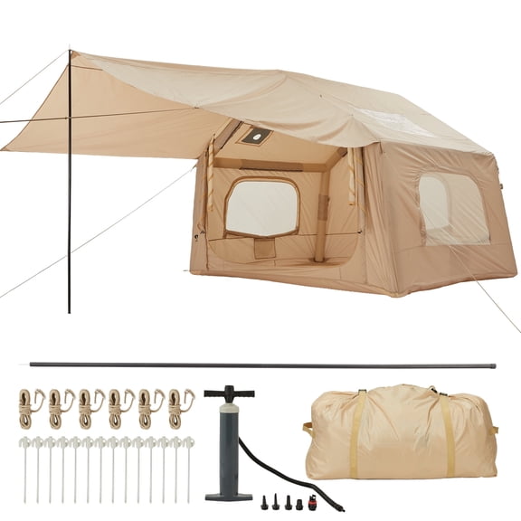 Memoryfield 10'x8' Inflatable Camping Tent with Stove Jack, Waterproof Quick Setup Outdoor Family Shelter with Canopy, for 4-6 Person