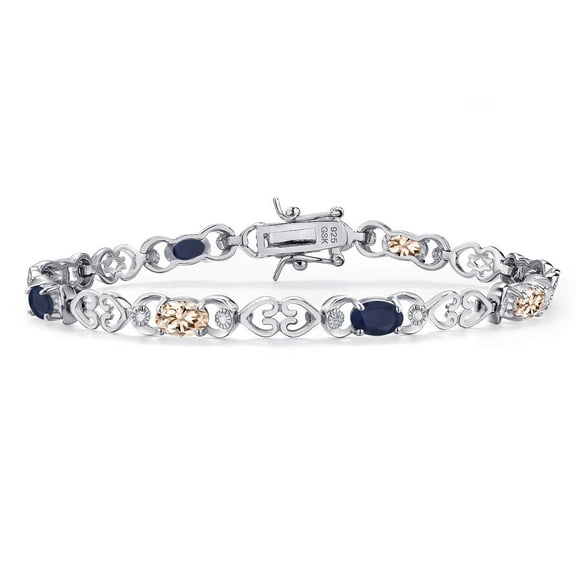 Gem Stone King 925 Sterling Silver Peach Morganite and Blue Sapphire and Lab Grown Diamond Bracelet for Women | 4.23 Cttw | Gemstone October Birthstone | Oval 6X4MM | Length 7.25 inches