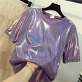 thumbnail image 2 of Babysbule Women's Tops Fashion Women Shiny O Neck Reflective Short Sleeve Loose Casual Tee Tops, 2 of 3