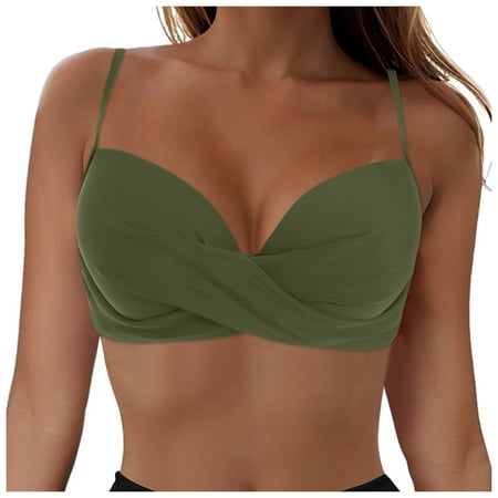 Rrunsv Women s Halter Underwire Twist Front Bikini Top V Neck Push Up Swim Top Only Bra Padded Swimsuit Top 2025 Bathing Suits Tops Women Full Coverage Swimsuit Top Only AG XL