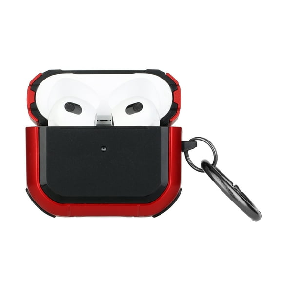 For Airpods 12 Premium Rugged Shockproof Hybrid With Metal Hook Case Cover- Blackred