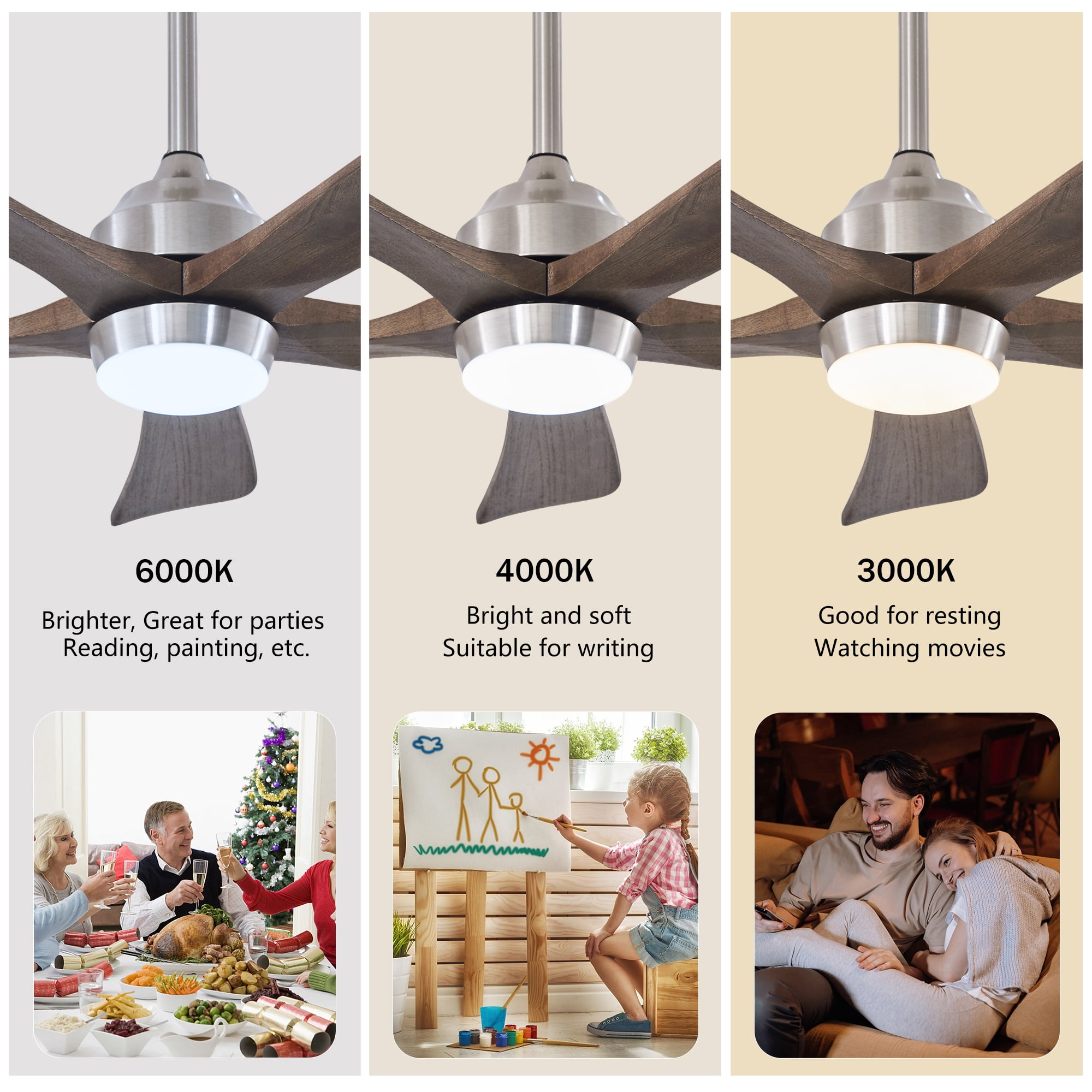 Leumius 42" Solid Wood Blades Ceiling Fan with Light and Remote Control,Quiet DC Motor 5 Blade Ceiling Fans 6 Speed Levels,Reversible for Patio Living Room Bedroom Office Black Nickel