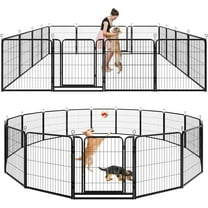Dog Playpen Outdoor Extra Wide 16 Piece Panels Heavy Duty Dog Fence 32" Height Anti-Rust with Doors Portable for RV Camping Yard, Total 42FT, 140 Sq.ft, Snowy Black
