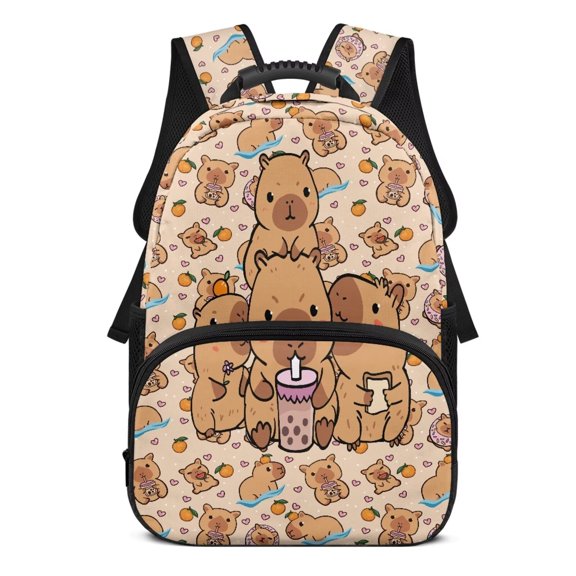 Aplkyhs Cute Capybara Large Capacity School Backpack for Students Ages 6-18 Lightweight Water Resistant Ergonomic Adjustable Padded Straps for Elementary Middle High School Use