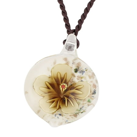 Glass Pressed Flower Style Pendant Necklace Jewellery Beige White