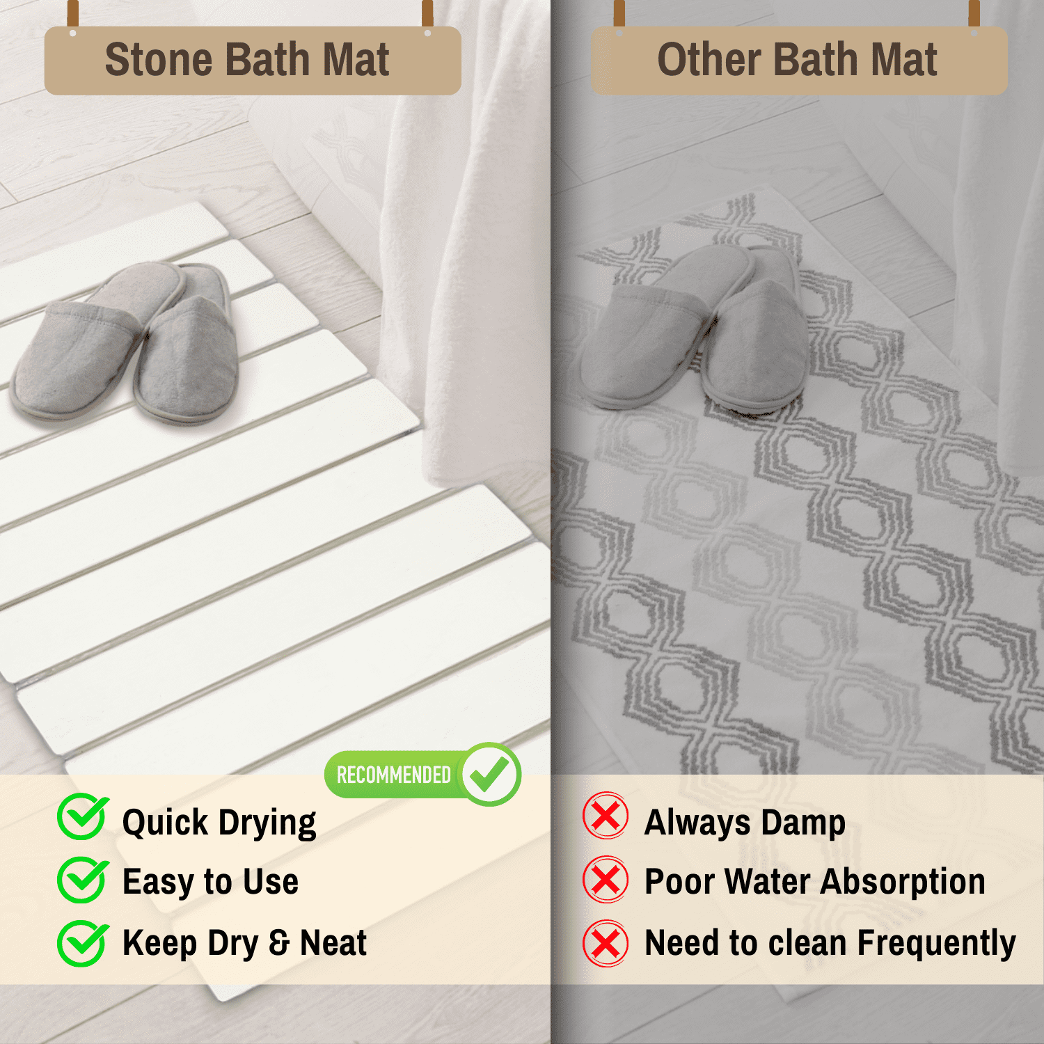 Large Foldable White Diatomaceous Earth Stone Bath Mat 24" x 16" – Quick Dry, Non-Slip, Super Absorbent Shower Mat, Mold & Odor Resistant