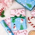 thumbnail image 3 of Sparklane Christmas Wrapping Paper for Kids, Mini Roll, Red Truck, Snowman Christmas Tree in Blue & Pink Candy Cane Reversible Design for Winter Holiday Family Gathering, 17 inches x 32.8 Feet, 3 of 14