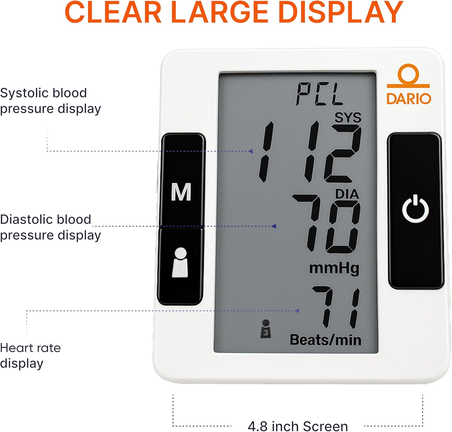 Dario Upper Arm Blood Pressure Monitor, Bluetooth App, Large Cuff 9.4–17 in, Carrying Bag & Batteries