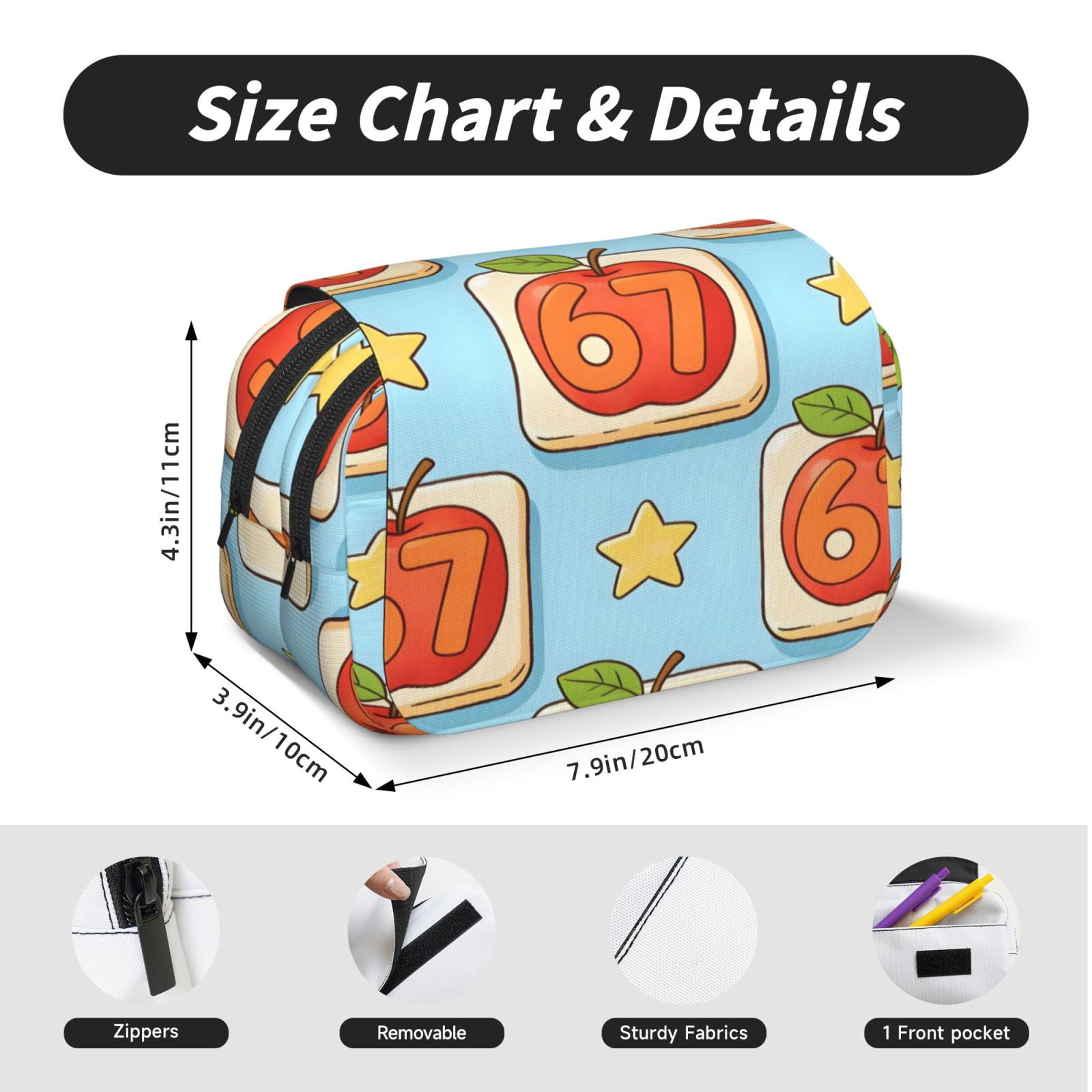 Large-Capacity Flip-Top Double-Layer Pencil Case, Multi-Functional Pocket Pen Case, Durable Stationery Organizer Number 67 Apple Star