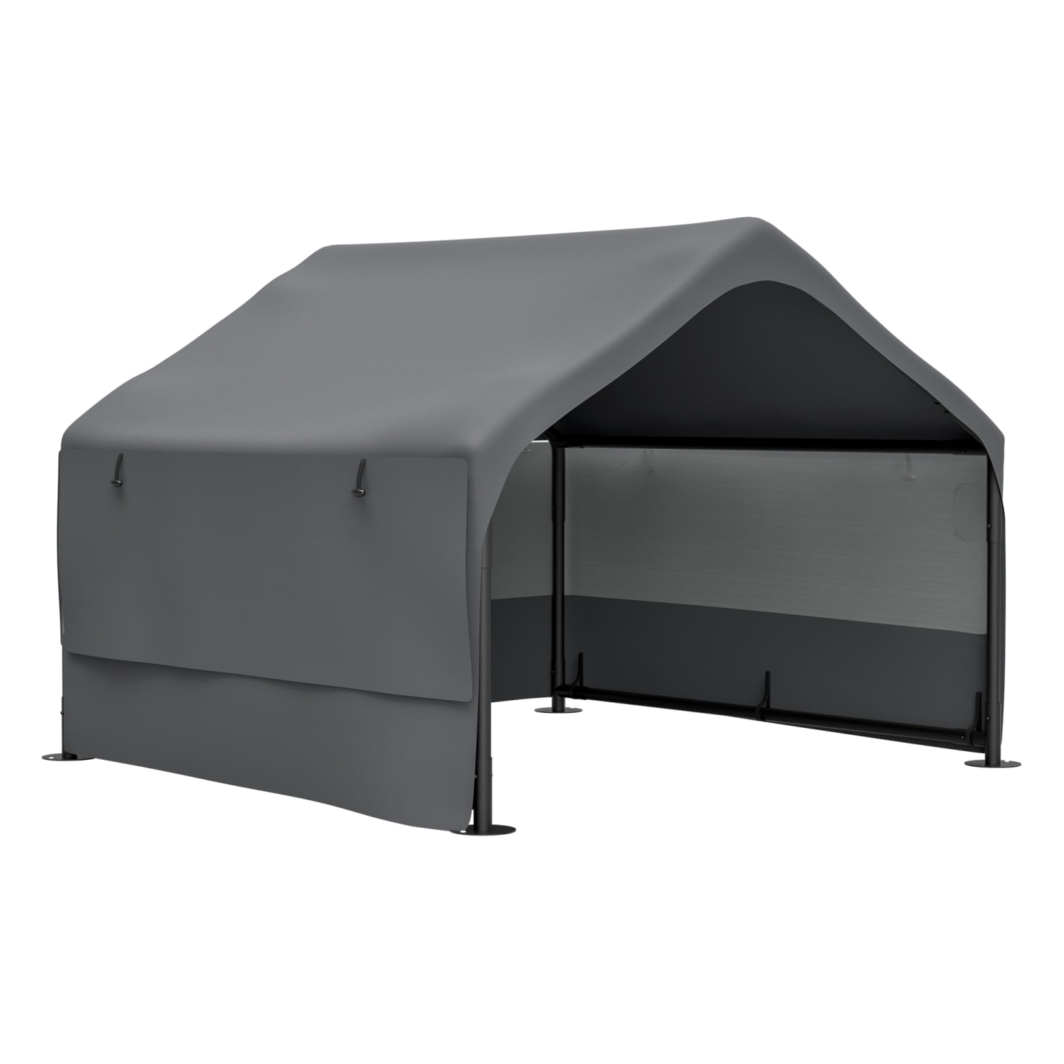 Youmumeub Extra Large Outdoor Dog House Tent, 4'x4' Pet Shelter with Canopy, 3-Sided Mesh Windows, 420D Oxford Fabric and Steel Frame, All-Weather UV/Rain Protection, Portable for Camping, Gray