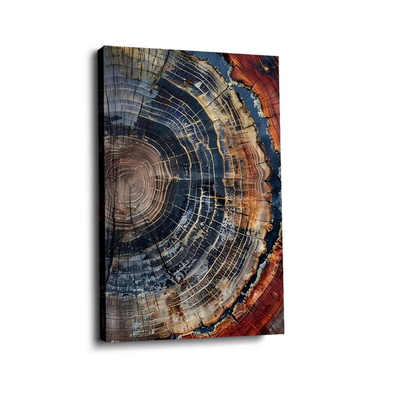 “Textured Petrified Wood Cross-Section (Earth Tones)” Rustic Canvas Wall Art Ready to Hang for Living Room and Bedroom