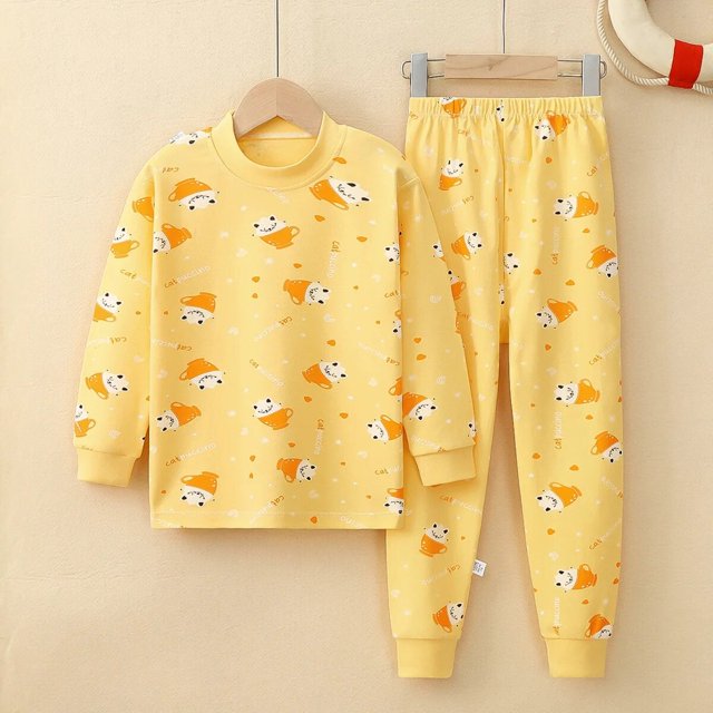 Conjunto de pijamas de manga larga para niños y niñas, ropa de dormir de algodón de invierno, pijamas de Navidad de dibujos animados de gato, 3, 5, 7, 9, 11T