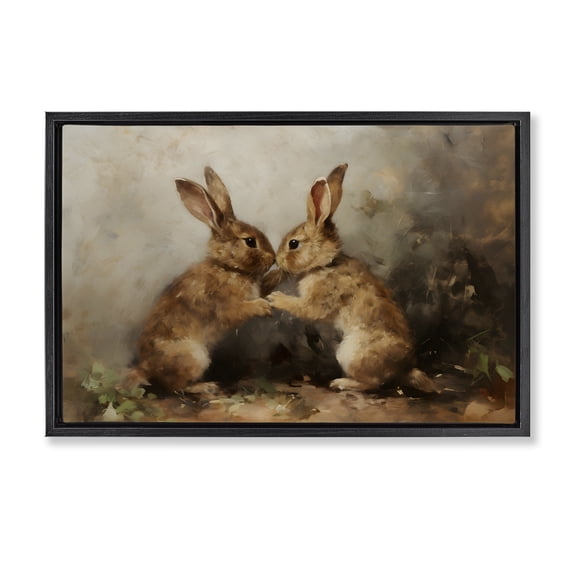 Stupell Industries Bunny Boxing Duo Animals & Insects Painting Black Floater Framed Canvas Art Print Wall Art, 25 x 17