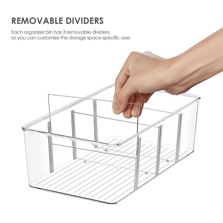 Lid Organizer for Food Storage Container, Bawuie Plastic Lid Holder with 4  Adjustable Dividers for Kitchen Pantry Cabinet and Drawer, Countertop