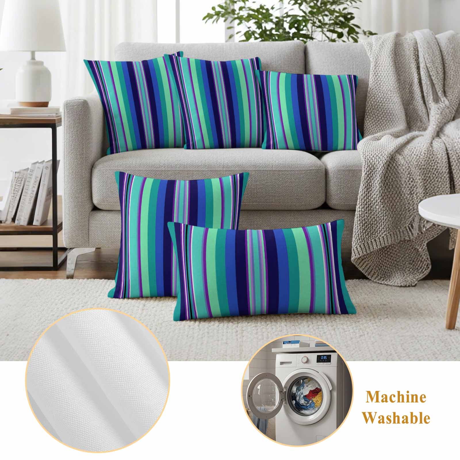 Mexican Style Outdoor Waterproof Throw Pillow Covers 24x24 Set of 2, Colorful Mexico Stripes Teal Blue Decorative Pillowcases Cushion Pillowcase for Couch Sofa Patio Outside Pillow Protector