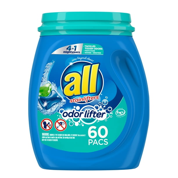 all Mighty Pacs Laundry Detergent, Odor Lifter, Tackles Tough Odors for