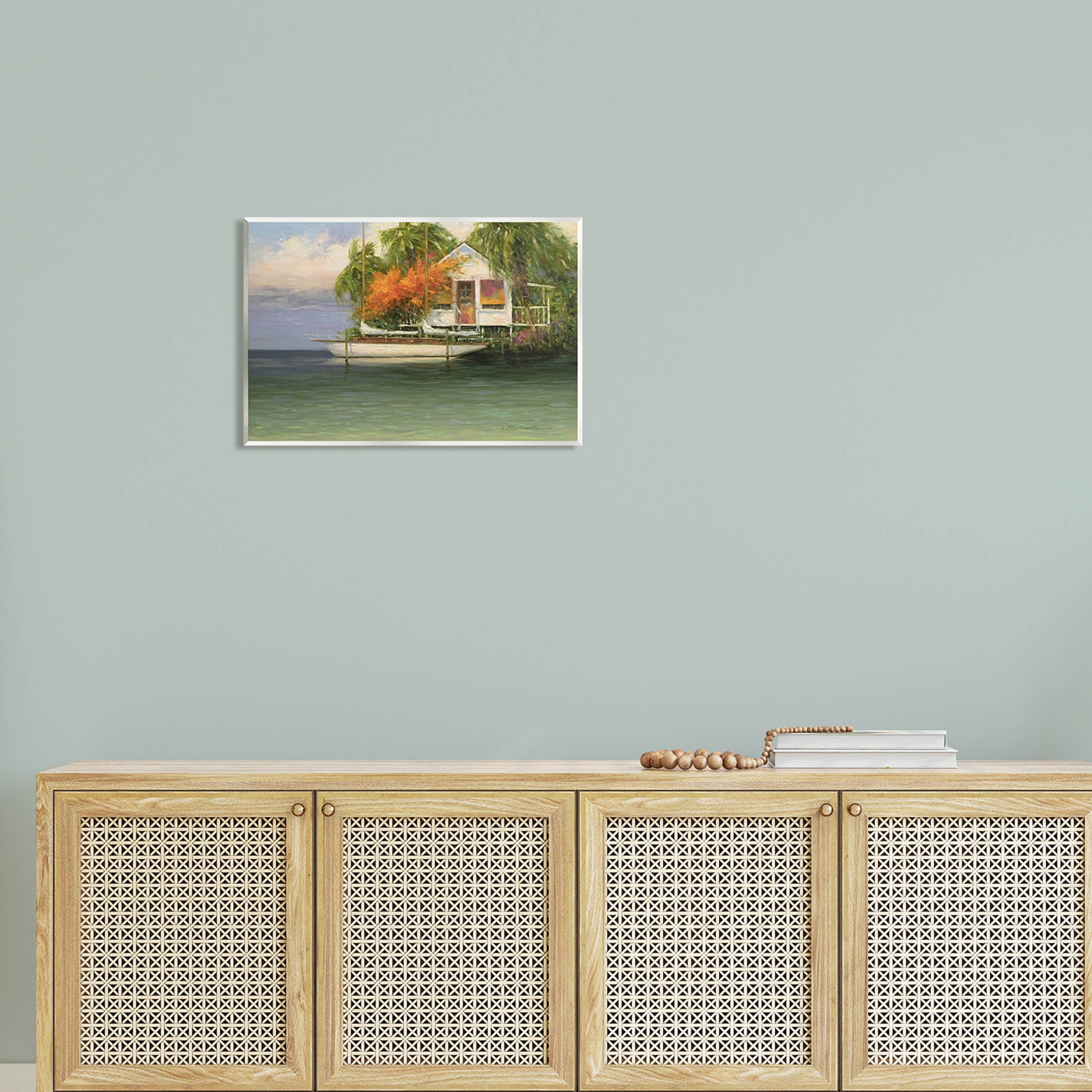 Tropical Seaside House Boat Landscape Painting Unframed Art Print Wall Art