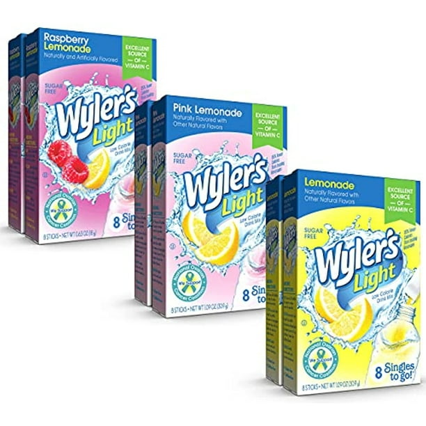 Wylers Light Singles To Go Powder Drink Mix, 2 Raspberry Lemonade, 2