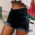 thumbnail image 2 of TRUBKH shorts for women jean shorts womens baggy jean shorts women women's shorts jean shorts for women Women's Casual Insert Pockets Personality Jeans Ultra-Short Denim Shorts Black L, 2 of 4