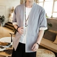 thumbnail image 2 of USNSM Men's Plus Size Jackets Cardigan Lightweight Casual Cotton Blends Linen Seven Sleeves Open Front Coat Outwear Gray XXXXL, 2 of 7