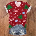 thumbnail image 1 of Fiudx Ofertas Flash Del Día Top de Manga Corta con Cuello En V y Estampado Navideño para Mujer, 1 of 3