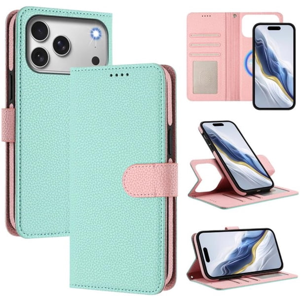 Para iPhone 17 Pro Max RFID Bolso Protector con Bloqueo 2 en 1 Funda Tipo Billetera Bicolor Desmontable Funda con Tapa Magnética Bolsillo con Múltiples Ranuras para Tarjetas