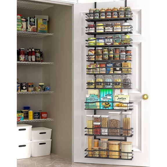 Dasaka 9-Tier Over The Door Pantry Organizer, Pantry Organization and Storage, Black Hanging Basket Wall Spice Rack Seasoning Shelves