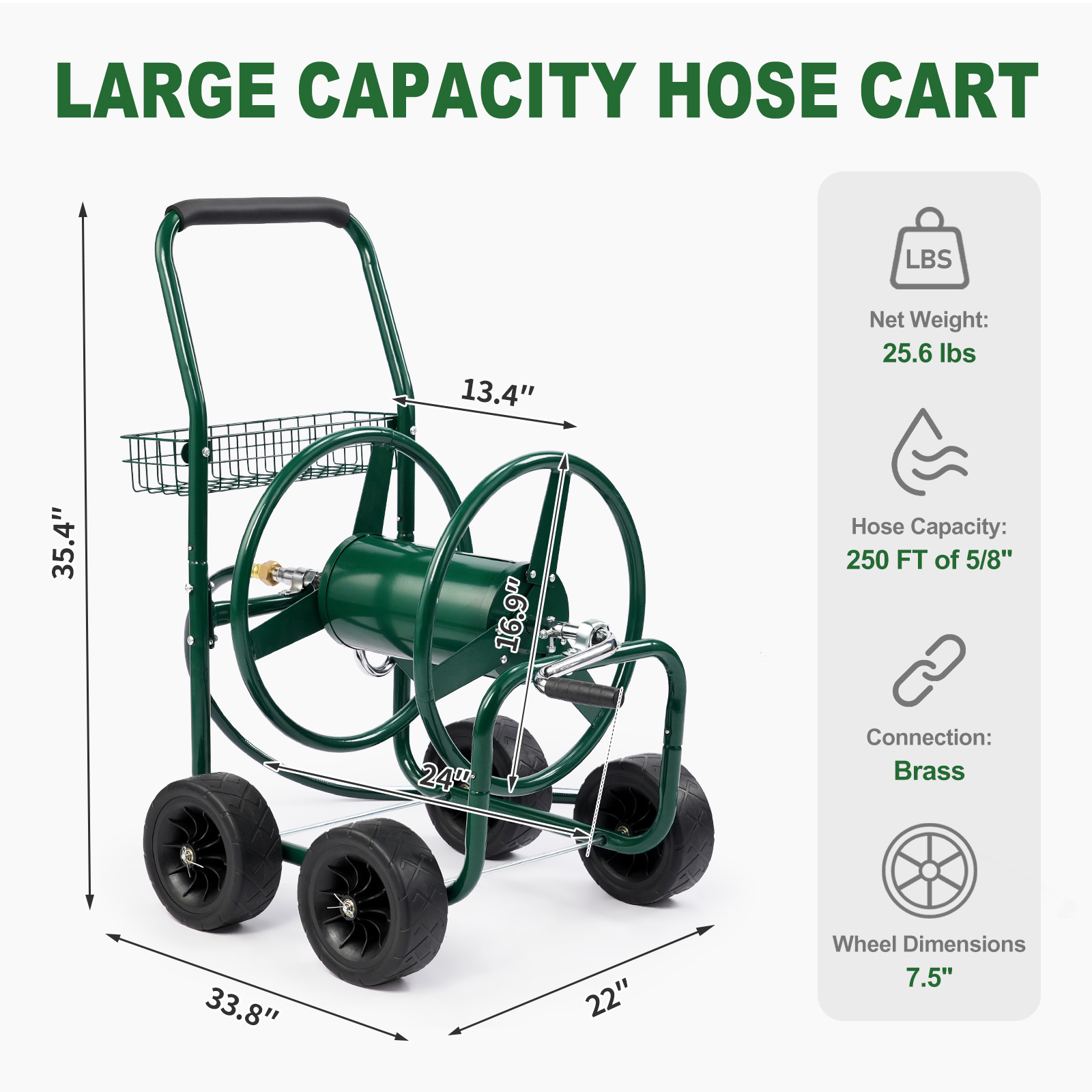 Zimtown Heavy Duty Hose Reel Cart, 250FT Capacity Mobile Steel Garden Tool with Integrated Storage Basket