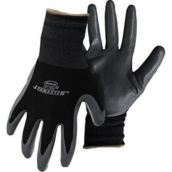 Boss Gloves 8442L JobMaster Nylon Gloves with Nitrile Palm, Large - Black